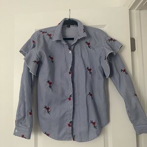 Forever 21 sear-sucker blouse with floral embroidery